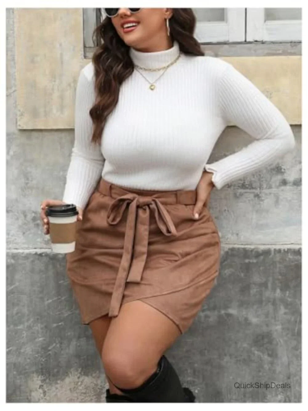 Plus Size Faux Suede Wrap Mini Skirt Cowgirl Belted Bodycon Skirts Western
